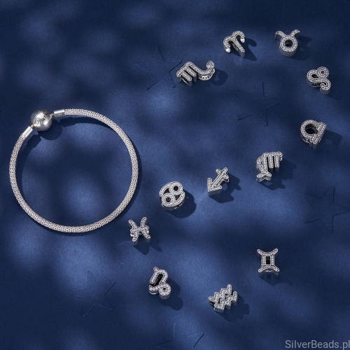 Srebrna bransoletka modułowa charms i koraliki znami zodiaku.jpg