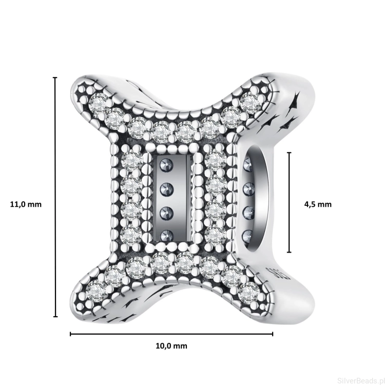 Wielkość koralika charms ze srebra próby 925 beads  Znak zodiaku Bliźnięta ozdobiony kryształkami G667