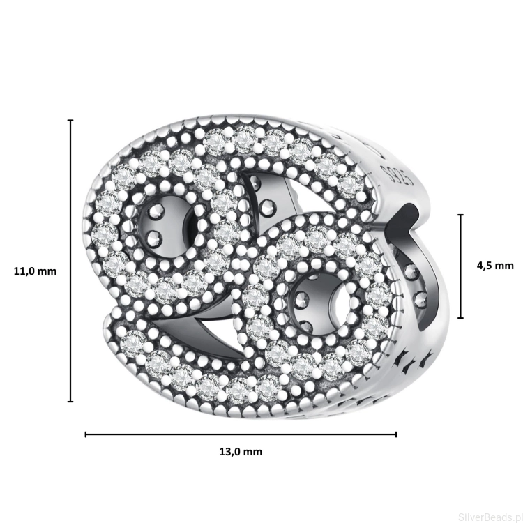 Wielkość koralika charms ze srebra próby 925 beads Znak zodiaku Rak ozdobiony kryształkami G668