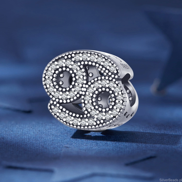 Charms srebro 925 Znak zodiaku Rak ozdobiony kryształkami koralik do bransoletki modułowej charms G668