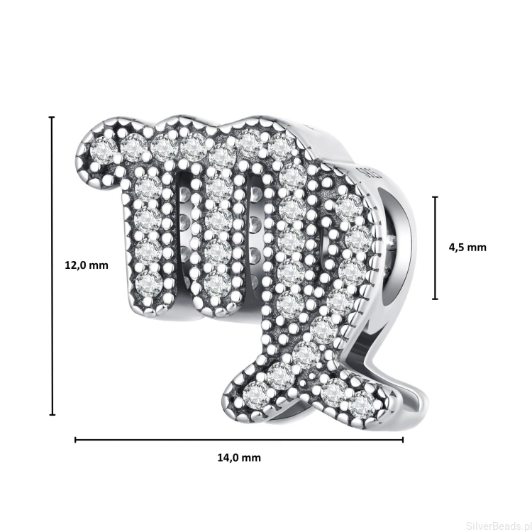 Wielkość koralika charms ze srebra próby 925 beads Znak zodiaku Panna ozdobiony kryształkami G670