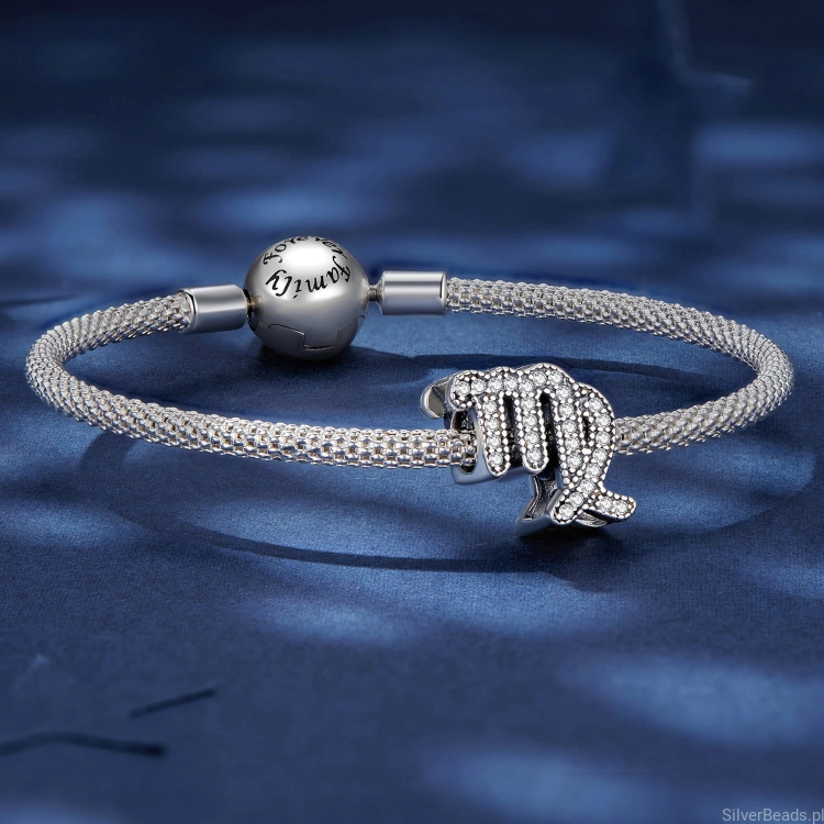 Srebrna bransoletka modułowa typu Pandora i charms Znak zodiaku Panna ozdobiony kryształkami G670