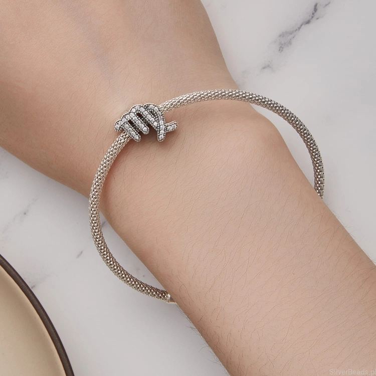 Uniwersalny srebrny charms Znak zodiaku Panna ozdobiony kryształkami pasujący do Pandora SilverBeads Apart Yes Kuru i innych bransoletek modułowych