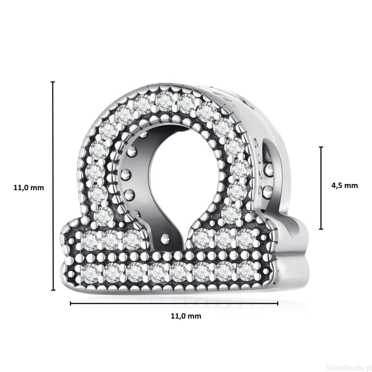 Wielkość koralika charms ze srebra próby 925 beads Znak zodiaku Waga ozdobiony kryształkami G671