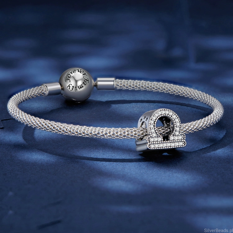 Srebrna bransoletka modułowa typu Pandora i charms Znak zodiaku Waga ozdobiony kryształkami G671
