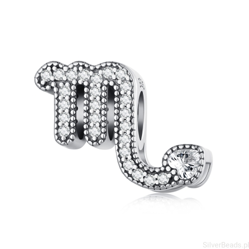 Srebrny koralik charms Znak zodiaku Skorpion ozdobiony kryształkami. G672