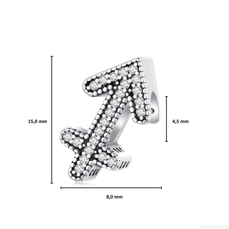 Wielkość koralika charms ze srebra próby 925 beads Znak zodiaku Strzelec ozdobiony kryształkami. G673