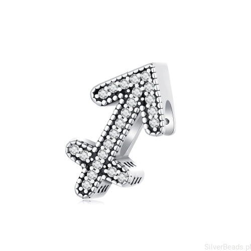 Srebrny koralik charms Znak zodiaku Strzelec ozdobiony kryształkami.G673