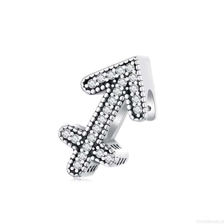 Srebrny koralik charms Znak zodiaku Strzelec ozdobiony kryształkami.G673
