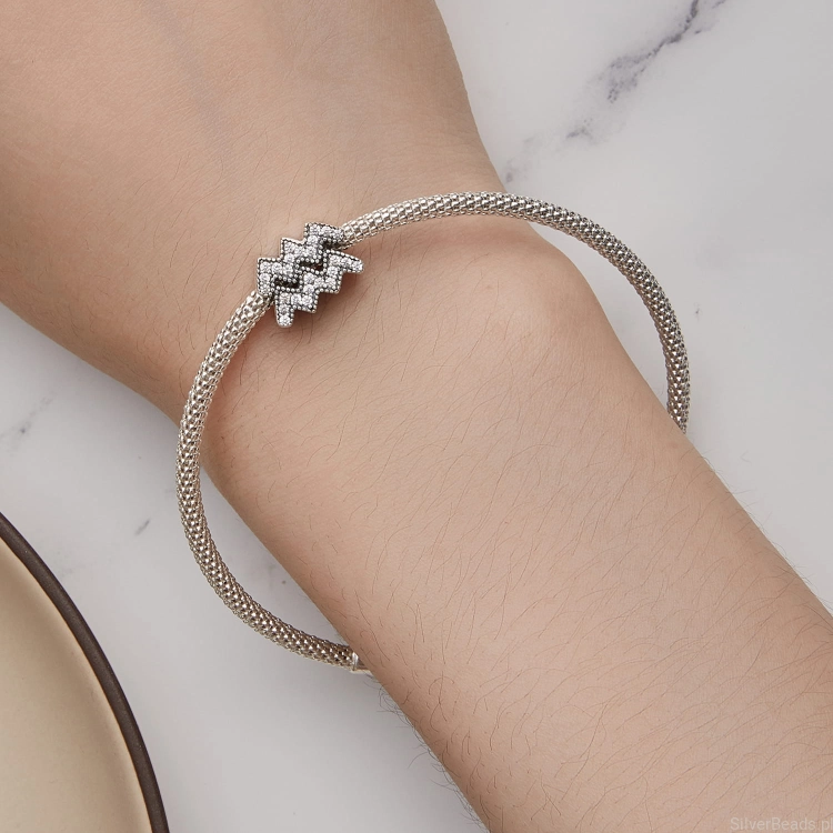 Uniwersalny srebrny charms Znak zodiaku Wodnik ozdobiony kryształkami. pasujący do Pandora SilverBeads Apart Yes Kuru i innych bransoletek modułowych