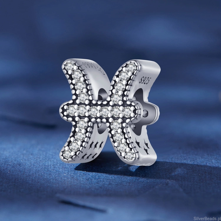 Charms srebro 925 Znak zodiaku Ryby ozdobiony kryształkami. koralik do bransoletki modułowej charms G676