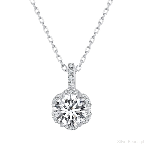 Srebrny naszyjnik kwiat z Moissanitem  1 karat NM09