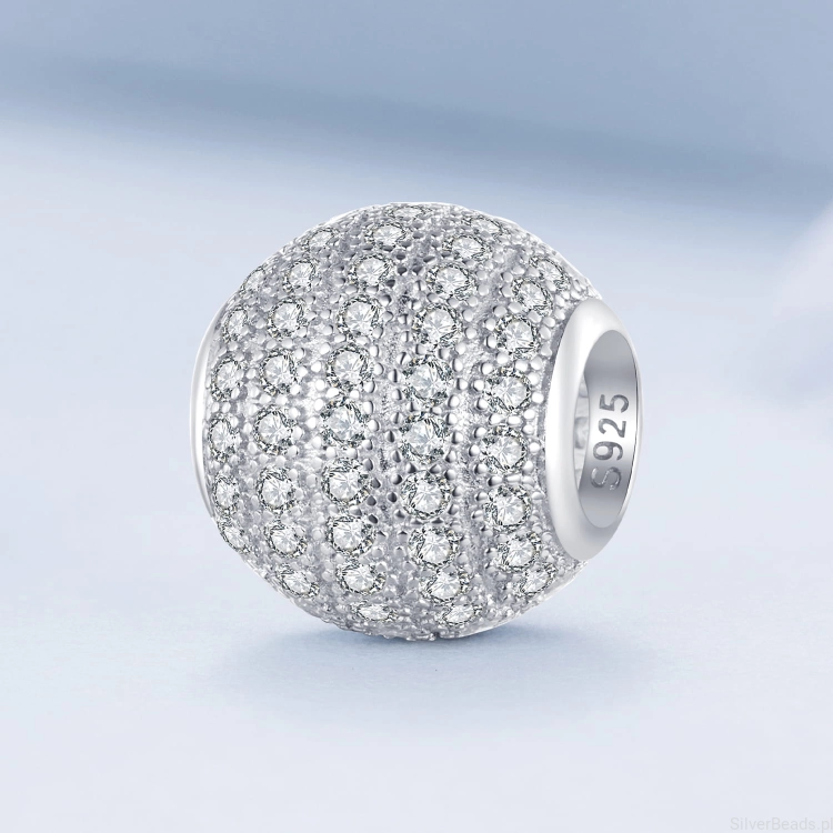 Charms srebro 925 Kula ozdobiona kryształkami koralik do bransoletki modułowej charms