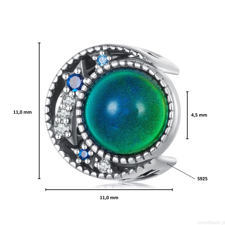 Wielkość koralika charms ze srebra próby 925 beads Księżyc z kryształem zmieniającym kolor G688