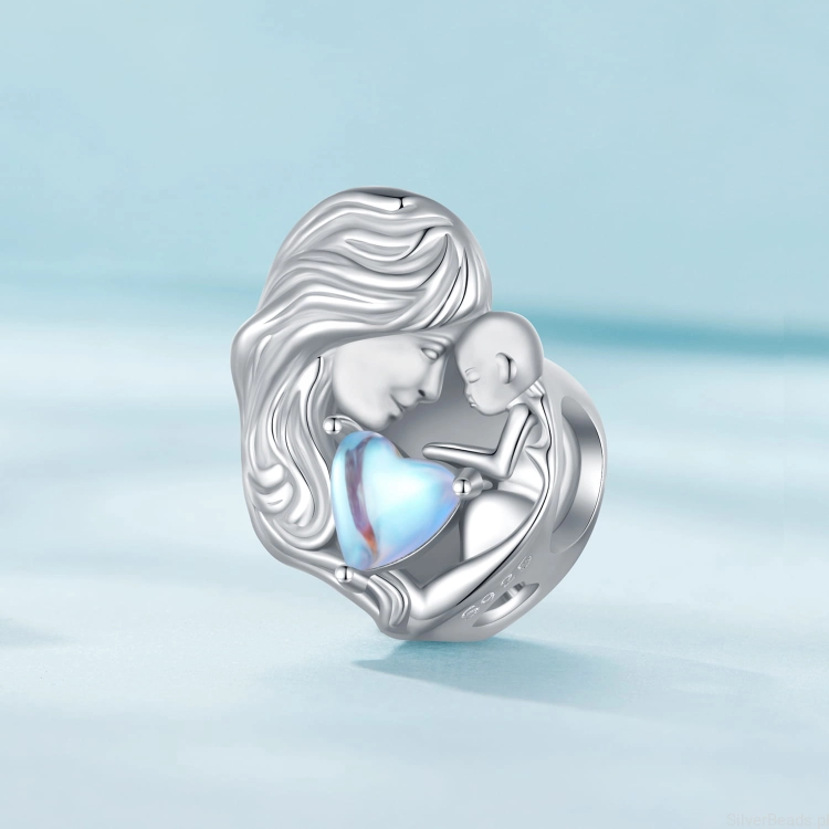 Charms srebro 925 Serce z mamą i dzieckiem ozdobione kryształem koralik do bransoletki modułowej charms
