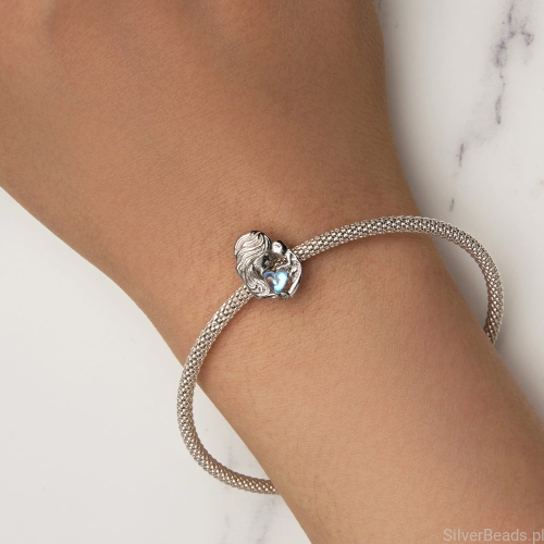 Uniwersalny srebrny charms serce mama i dziecko pasujący do Pandora SilverBeads Apart Yes Kuru i innych bransoletek modułowych