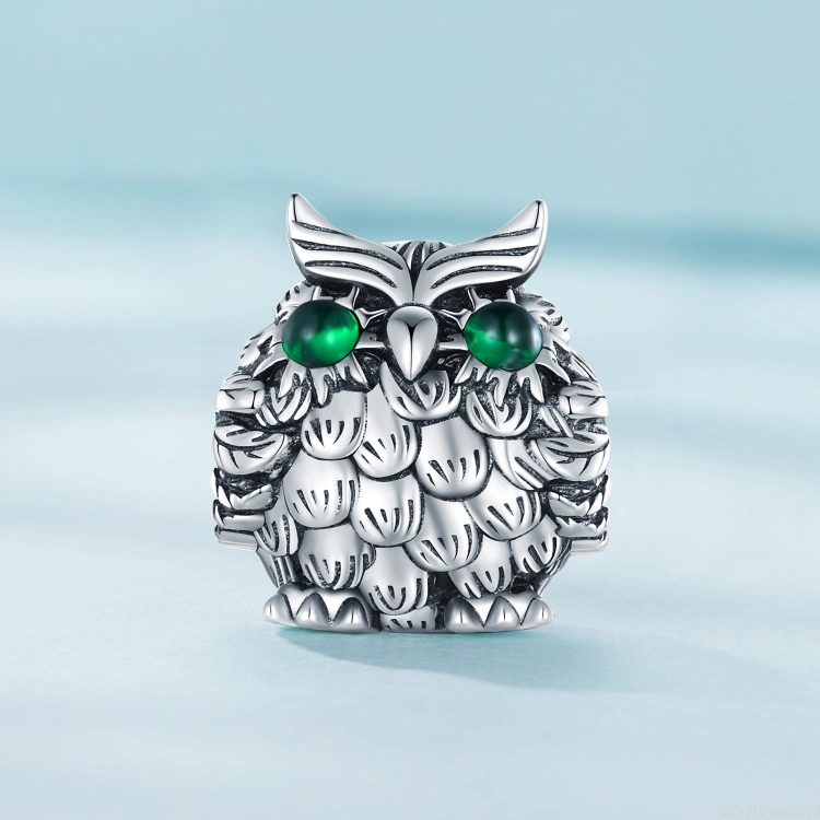 Charms srebro 925 Sowa ozdobiona kryształkami koralik do bransoletki modułowej charms