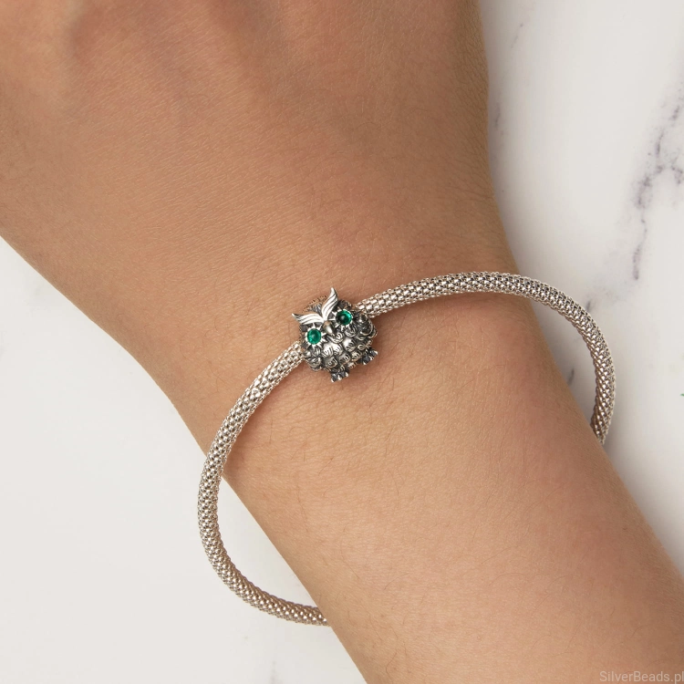 Uniwersalny srebrny charms Sowa pasujący do bransoletek modułowych Pandora, SilverBeads, Apart, Yes, Kuru i innych.