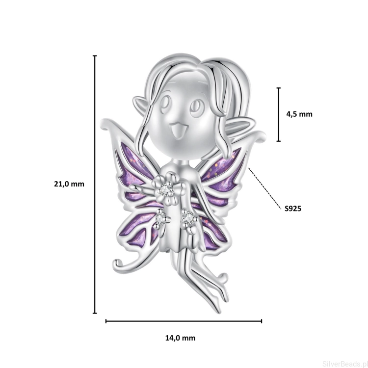 Wielkość koralika charms ze srebra próby 925 beads Fioletowa wróżka ozdobiona kryształami G702