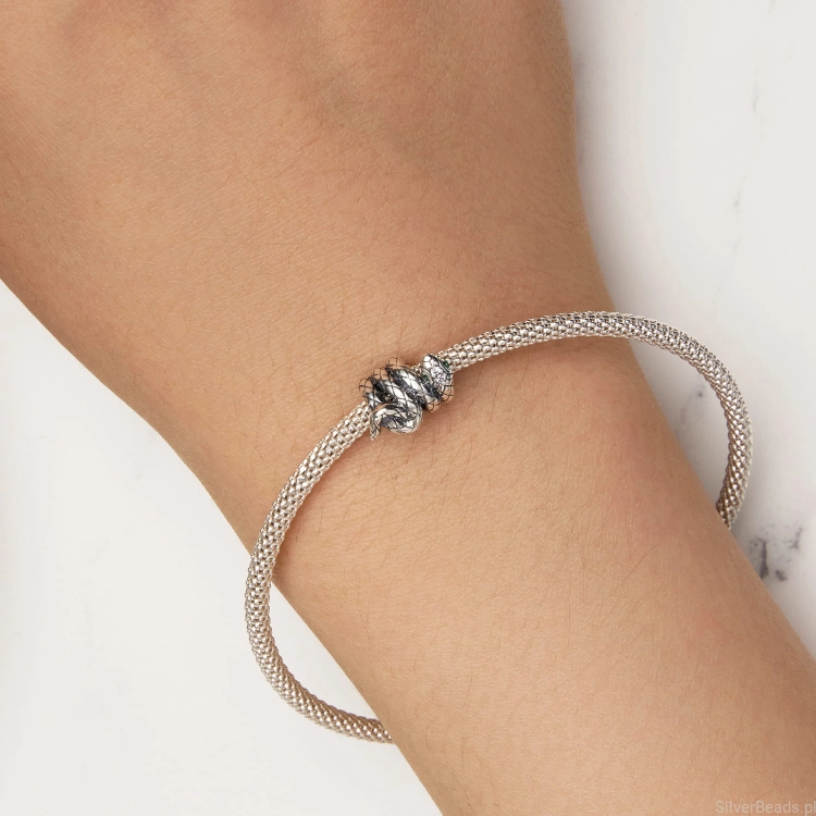 Uniwersalny srebrny charms Wąż pasujący do bransoletek modułowych Pandora, SilverBeads, Apart, Yes, Kuru i innych.