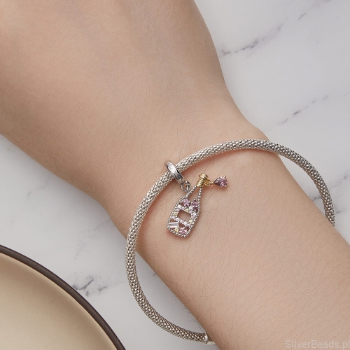 Uniwersalny srebrny charms Szampan pasujący do bransoletek modułowych Pandora, SilverBeads, Apart, Yes, Kuru i innych.