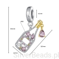 wymiary zawieszki charms ze srebra próby 925 koralik Butelka szampana z pozłoceniami ozdobiona kryształami G709