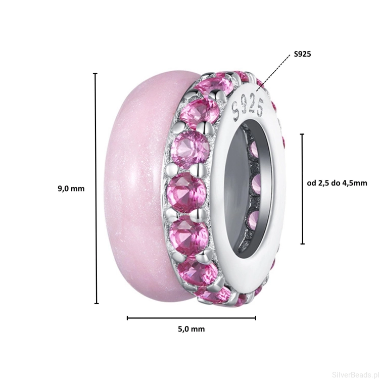 Wielkość koralika charms ze srebra próby 925 beads Różowy emaliowany stoper z kryształkami G711
