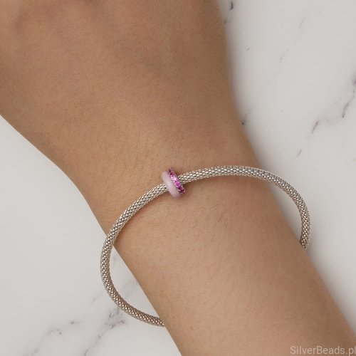 Uniwersalny srebrny charms różowy stoper pasujący do bransoletek modułowych Pandora, SilverBeads, Apart, Yes, Kuru i innych.
