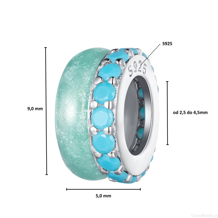 Wielkość koralika charms ze srebra próby 925 beads Turkusowy emaliowany stoper z kryształkami G712