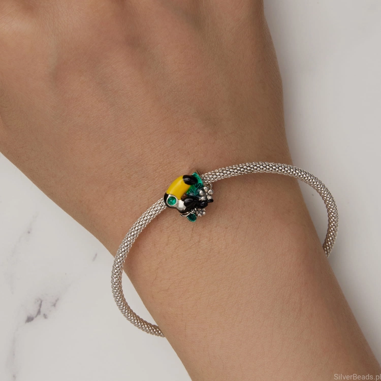 Uniwersalny srebrny charms Tukan ptak pasujący do bransoletek modułowych Pandora, SilverBeads, Apart, Yes, Kuru i innych.