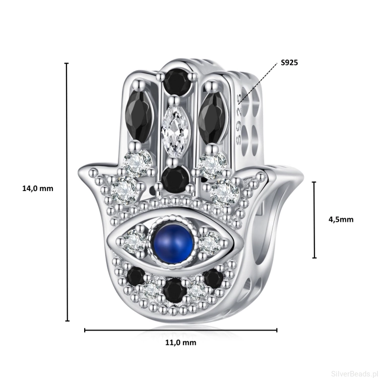 Wielkość koralika charms ze srebra próby 925 beads  Ręka Fatimy ozdobiona kryształami