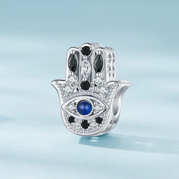 Charms srebro 925 Ręka Fatimy ozdobiona kryształami koralik do bransoletki modułowej charms