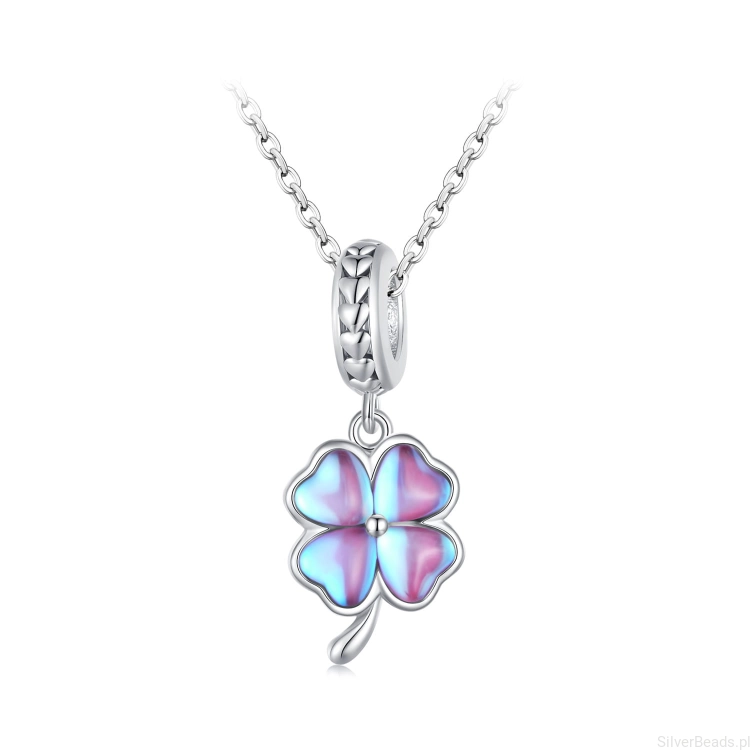 Charms srebro 925 Czterolistna koniczynka ozdobiona opalizującymi kryształkami koralik do bransoletki modułowej charms