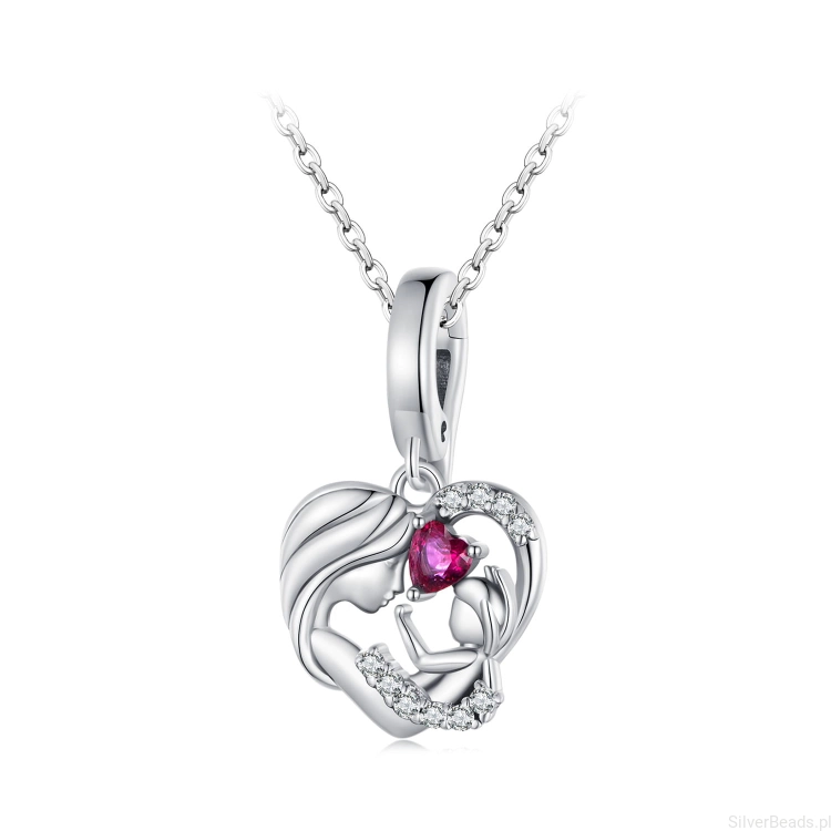 Charms srebro 925 Serce mama z dzieckiem ozdobiony kryształkami koralik do bransoletki modułowej charms