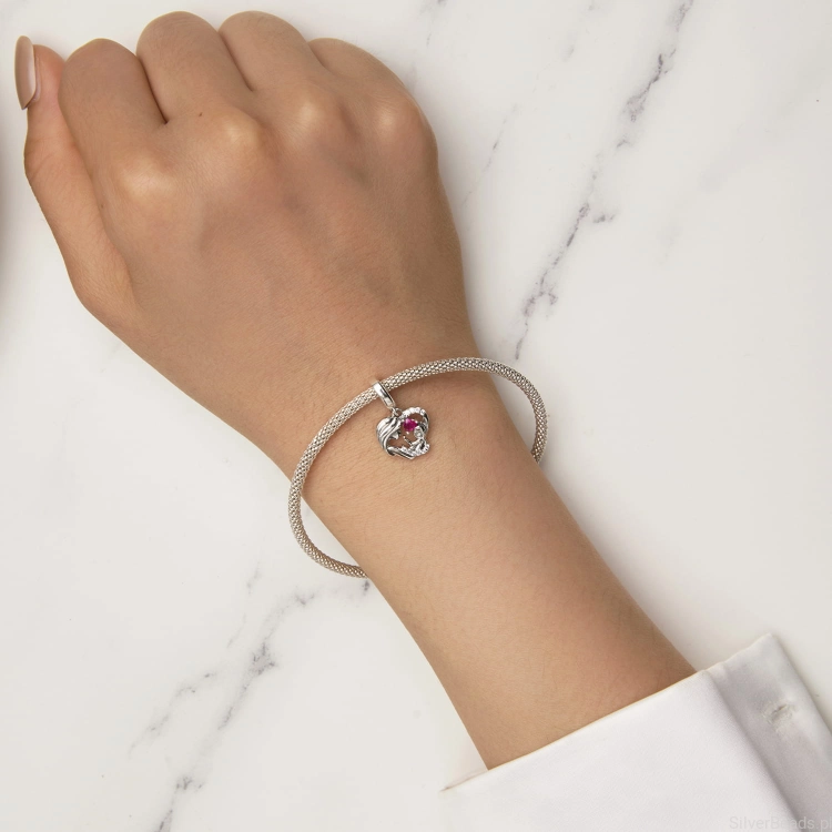 Charms ze srebra próby 925 Serce mama z dzieckiem ozdobiony kryształkami