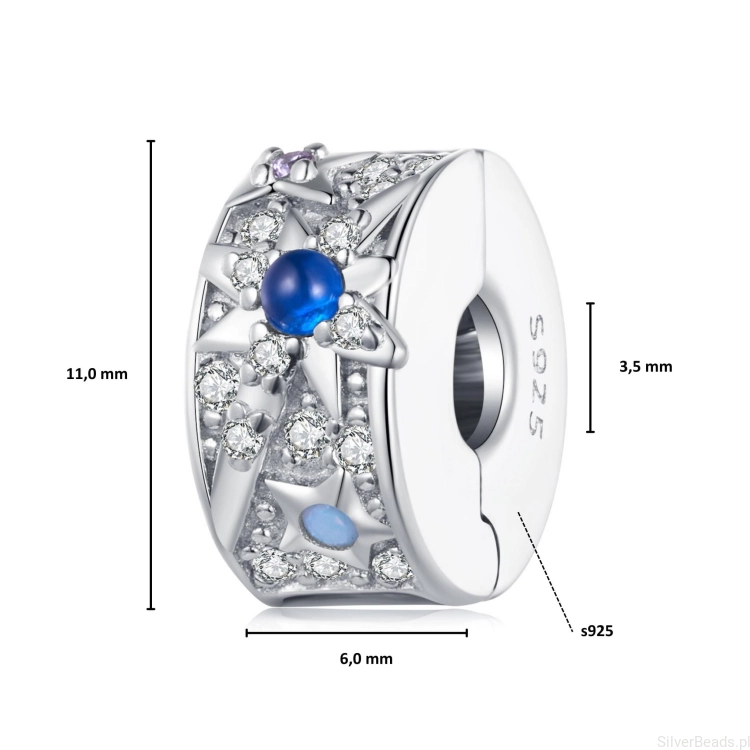 Wielkość koralika charms ze srebra próby 925 beads Spinka ozdobiona gwiezdnym motywem i kryształkami