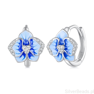 K332 Koła kwiaty orchidei srebrne kolczyki zatrzaski 