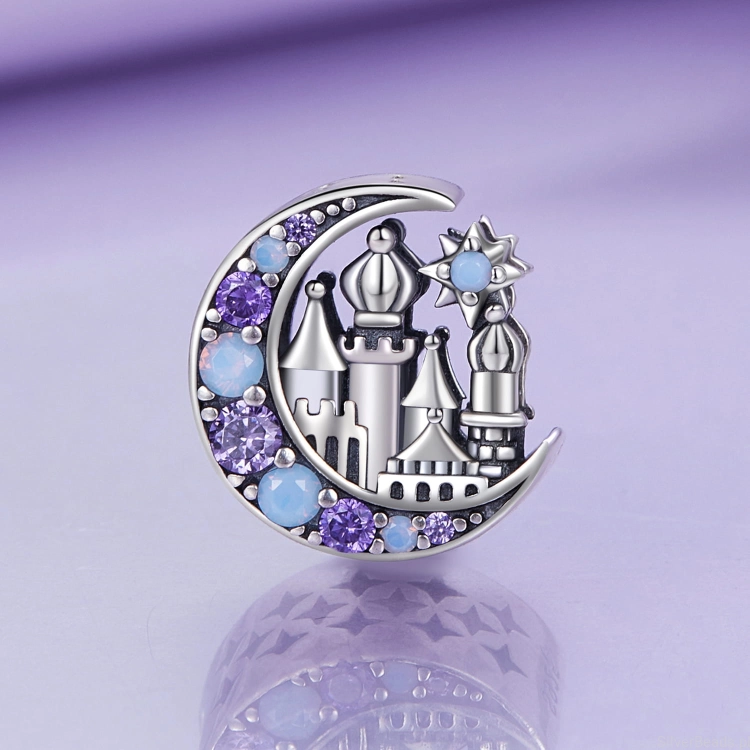 Charms srebro 925 Księżyc z miastem Aladyna ozdobiony kryształkami G743 koralik do bransoletki modułowej charms