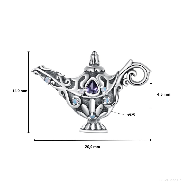 Wielkość koralika charms ze srebra próby 925 beads  Lampa Aladyna ozdobiona kryształkami G744