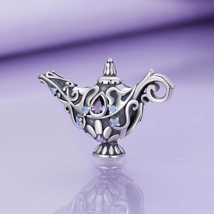 Charms srebro 925 Lampa Aladyna ozdobiona kryształkami koralik do bransoletki modułowej charms