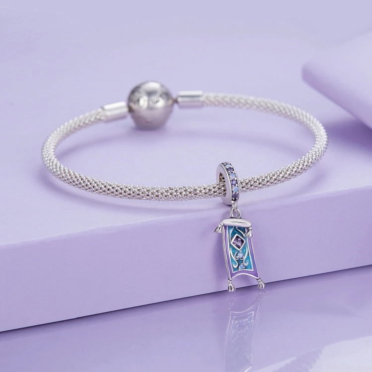 Srebrna modułowa bransoletka typu Pandora i charms Latający dywan Aladyna ozdobiona emalią i kryształkami G745