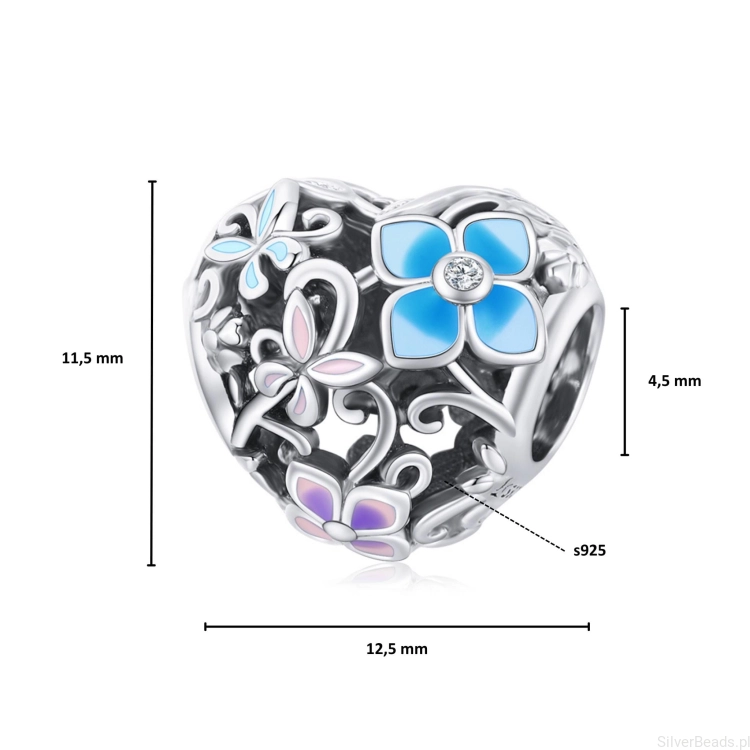 Wielkość koralika charms ze srebra próby 925 beads Ażurowe serce złożone z kolorowych kwiatów i motyli G235