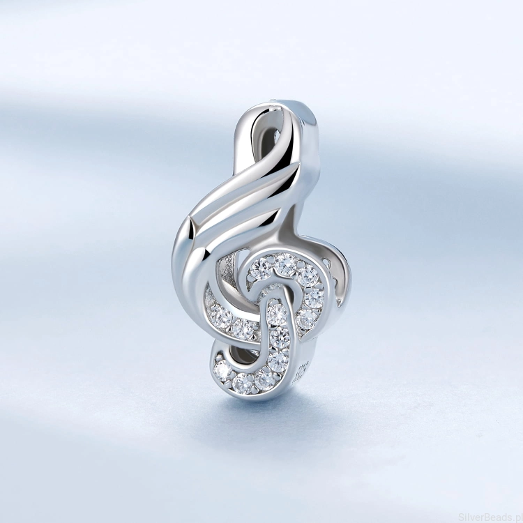 Charms srebro 925 Klucz wiolinowy ozdobiony kryształkami koralik do bransoletki modułowej charms