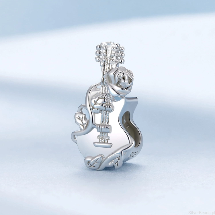 Charms srebro 925  Gitara opleciona gałązką róży z kwiatem koralik do bransoletki modułowej charms