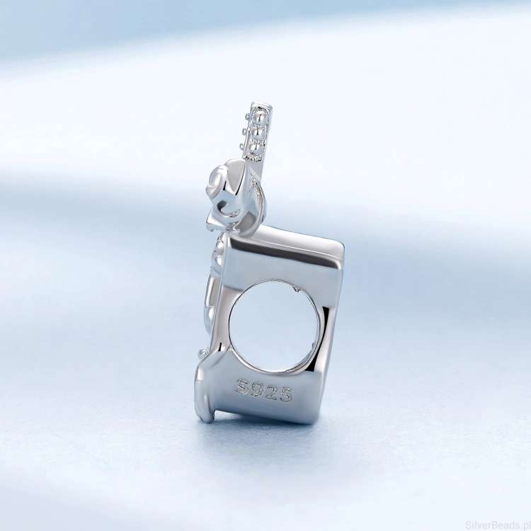 Charms ze srebra próby 925 Gitara opleciona gałązką róży z kwiatem
