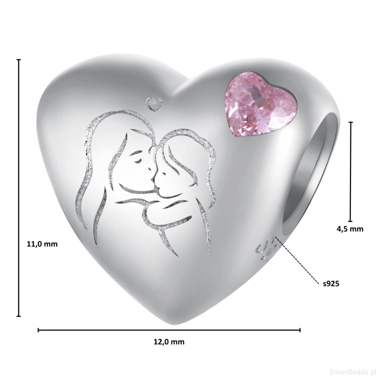 Wielkość koralika charms ze srebra próby 925 beads Serce mama z dzieckiem ozdobione kryształkiem