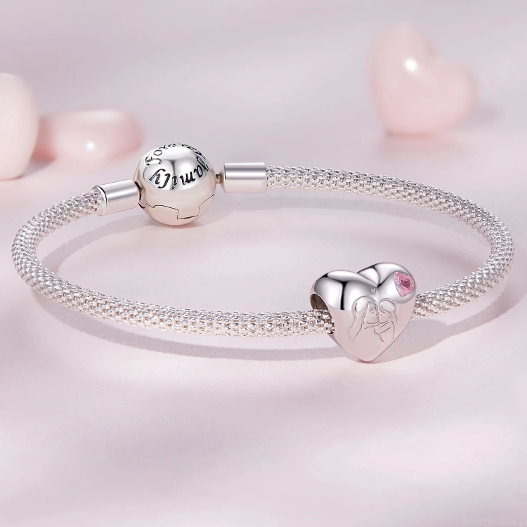 Srebrna modułowa bransoletka typu Pandora i charms na dzień mamy