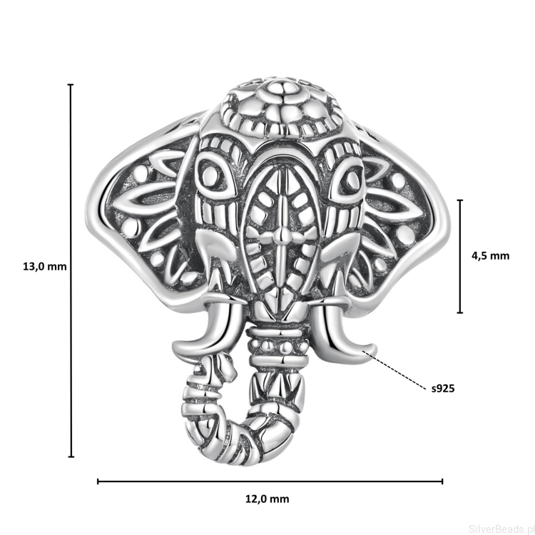 Wielkość koralika charms ze srebra próby 925 beads - Hinduski słoń