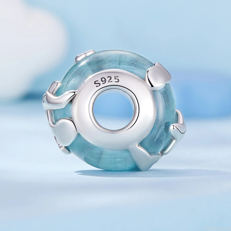 Charms srebro 925 Szklany koralik otoczony latającymi samolotami i chmurami koralik do bransoletki modułowej charms