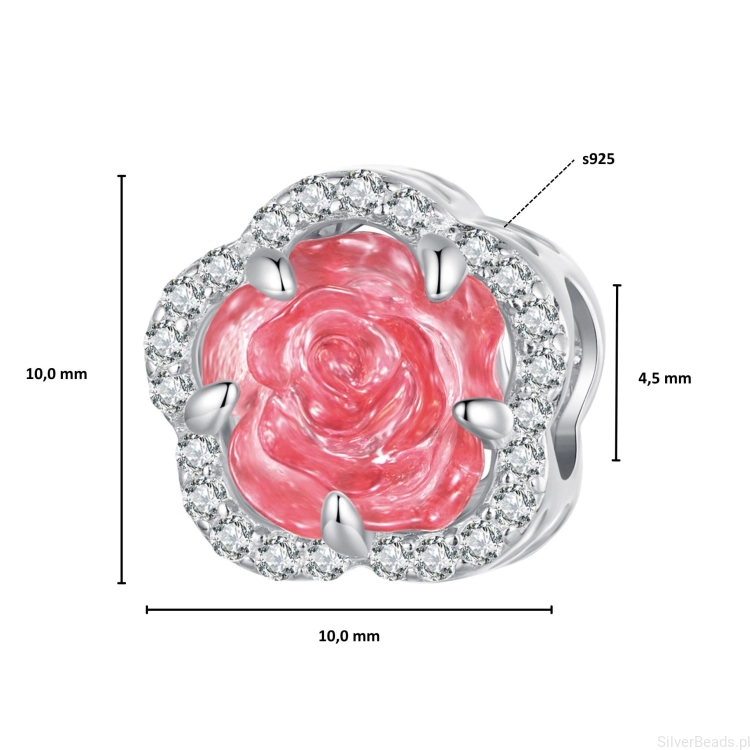 Wielkość koralika charms ze srebra próby 925 beads - Kwiat róży zmieniającym kolor otoczony kryształkami